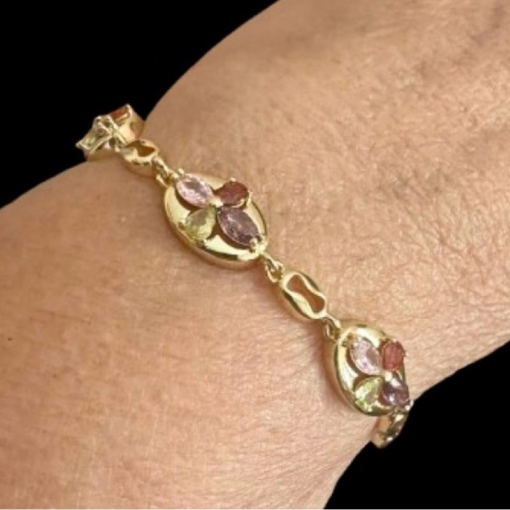 Pretty Bird Jewelry 18K Yellow Gold Plated Multicolored Gemstone Bracelet